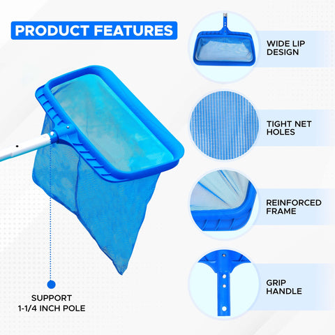 EcoNour pool skimmer net durable lip design sweeps debris effortlessly from depths