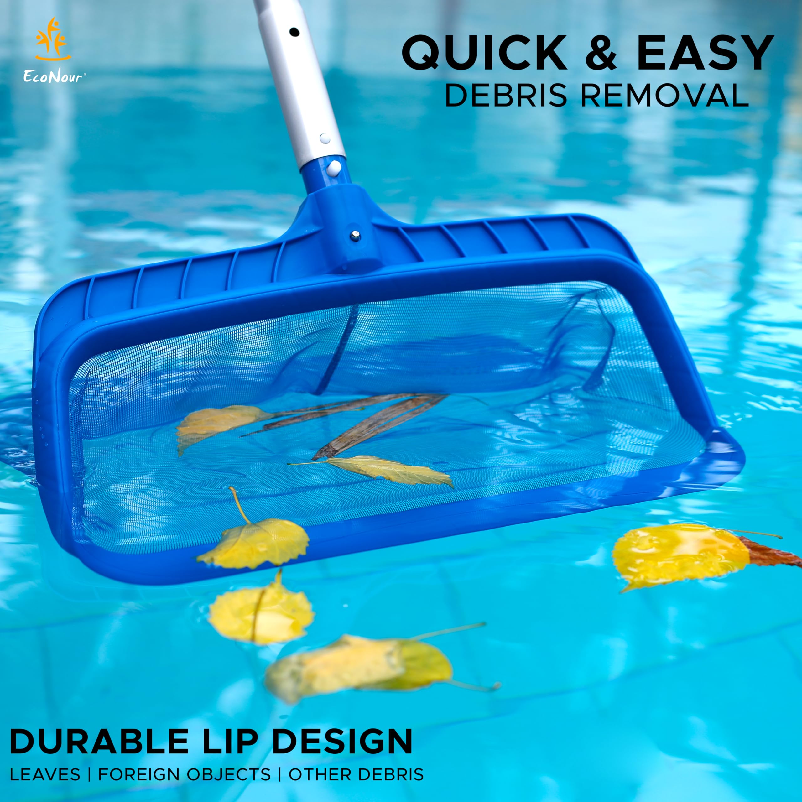 EcoNour pool skimmer net features heavy-duty frame for durable pool cleaning sessions