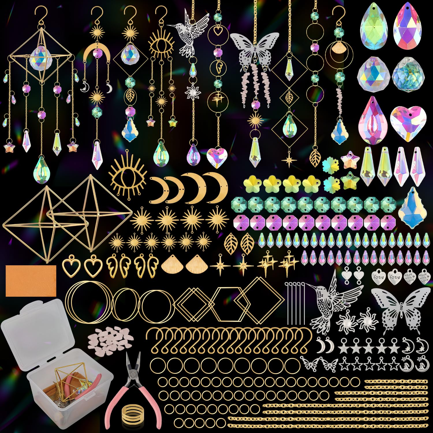 Ecoofor suncatcher kit contents with tools and beads for DIY projects