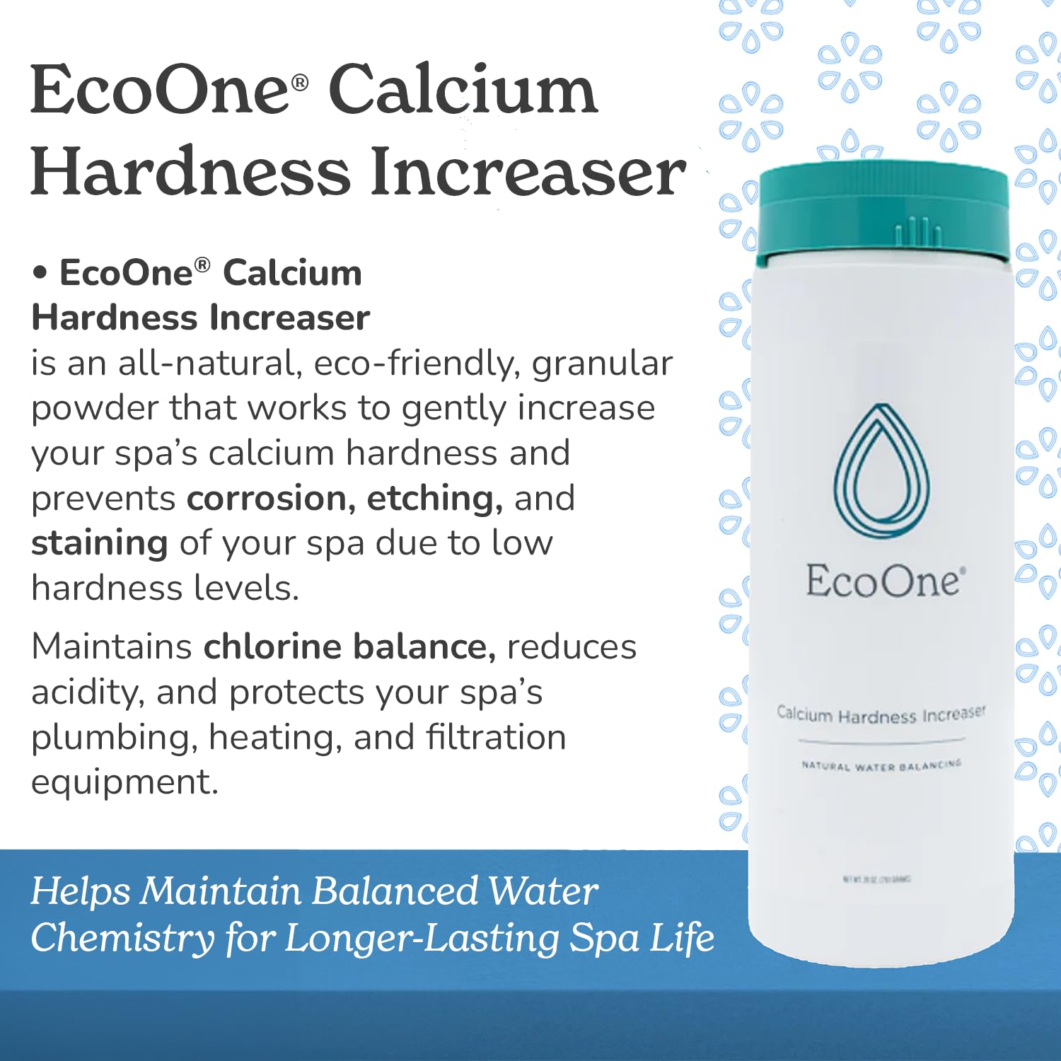 EcoOne bottle shown for convenient spa maintenance and precise dosing.