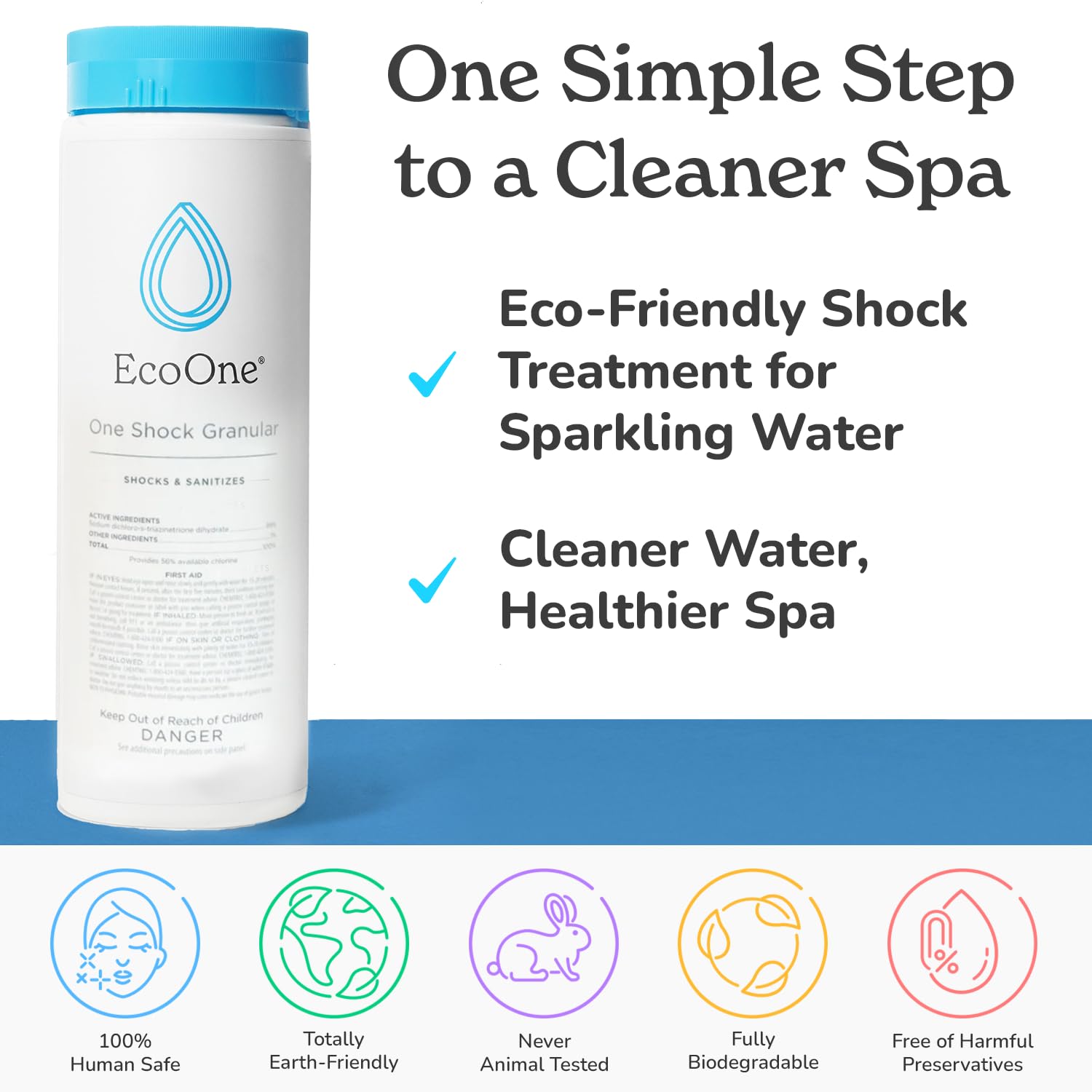 Crystal-clear spa water after EcoOne One Shock treatment