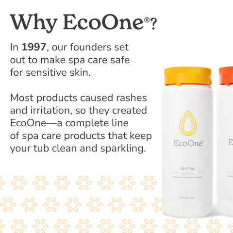 EcoOne pH Plus bottle in a spa setting, natural care.