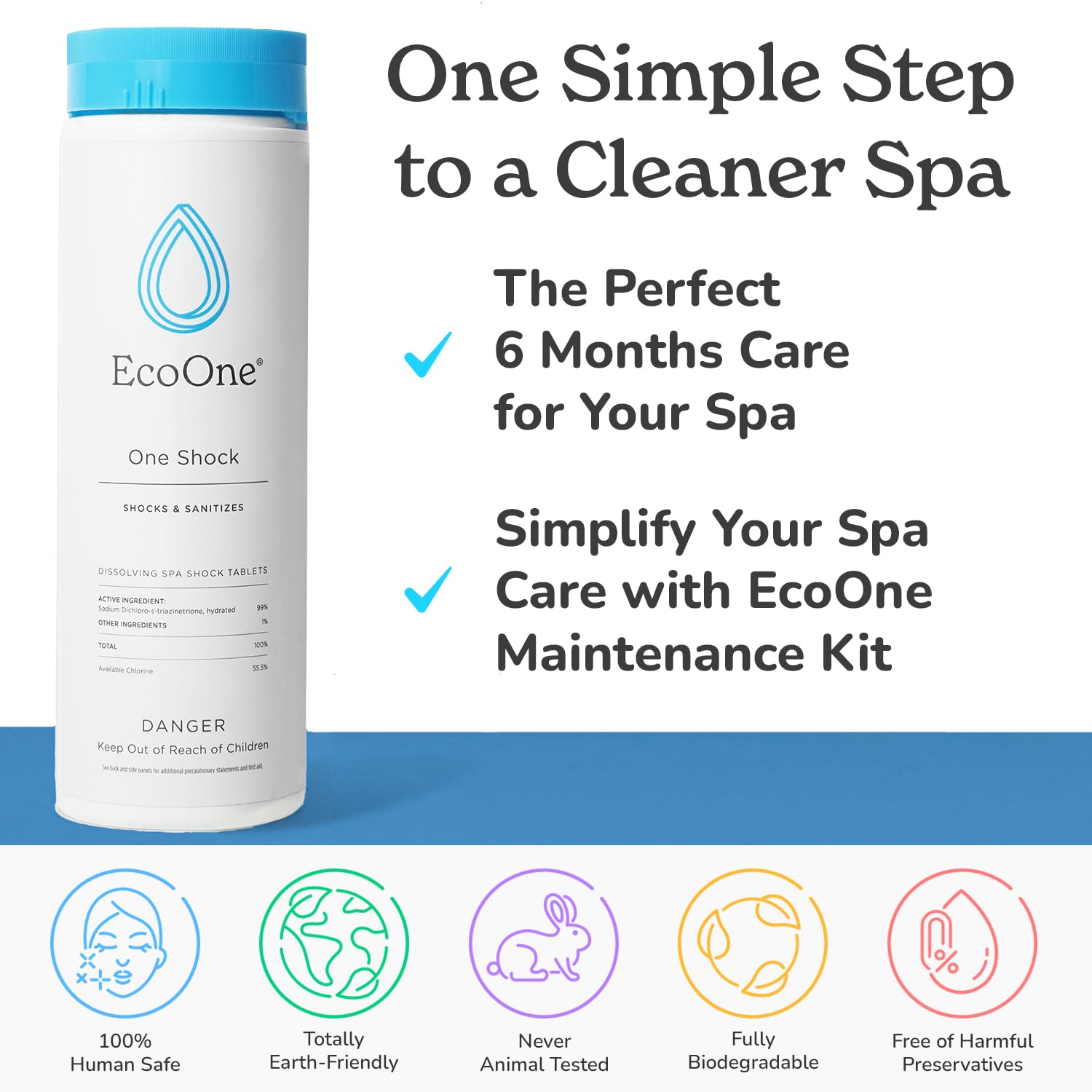 EcoOne six-month water care kit shown for long-term spa maintenance.