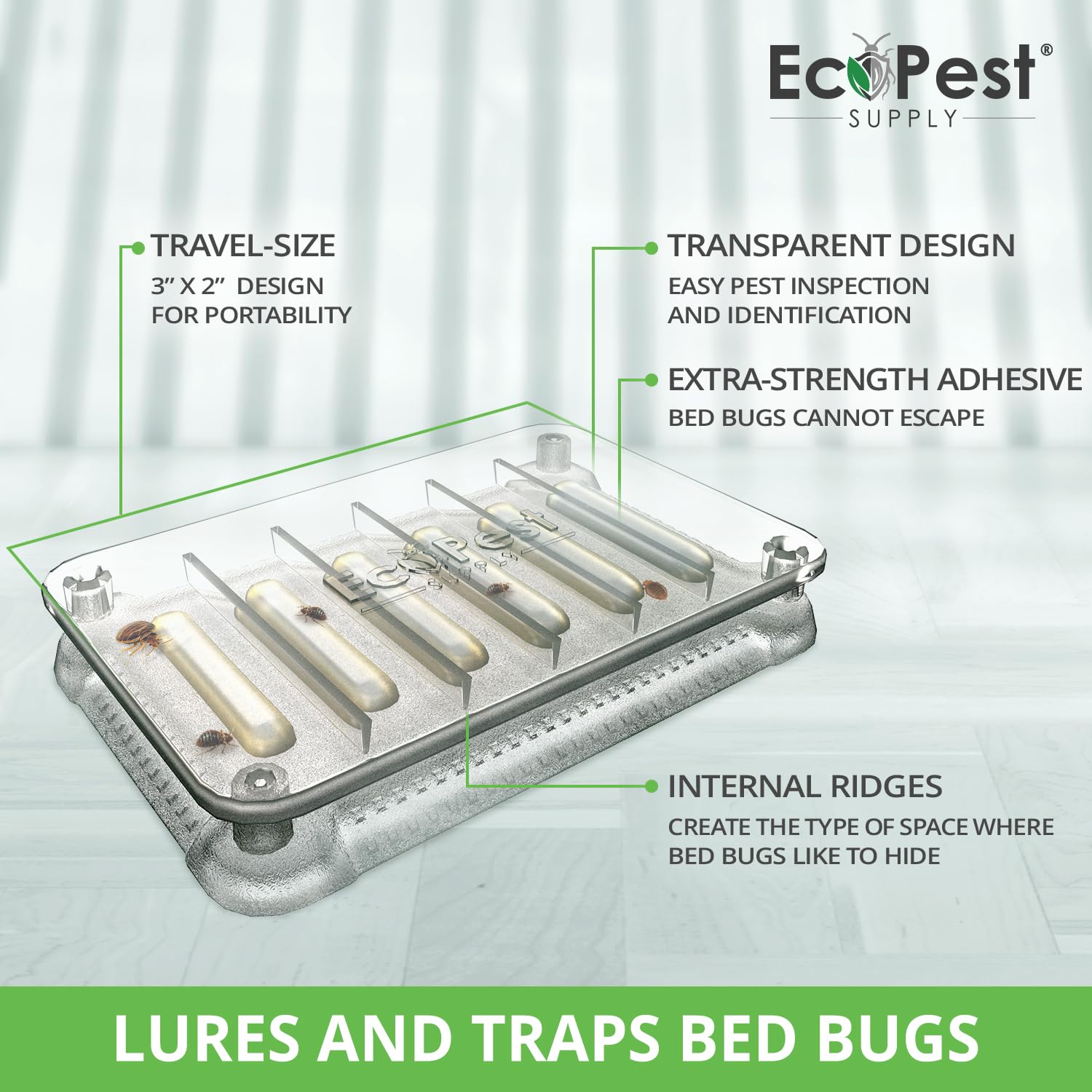 Transparent color design helps identify bed bugs in ECOPEST detectors.