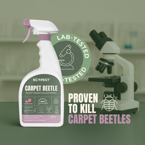 EcoPest spray near closet edge shows safe use around children and pets.