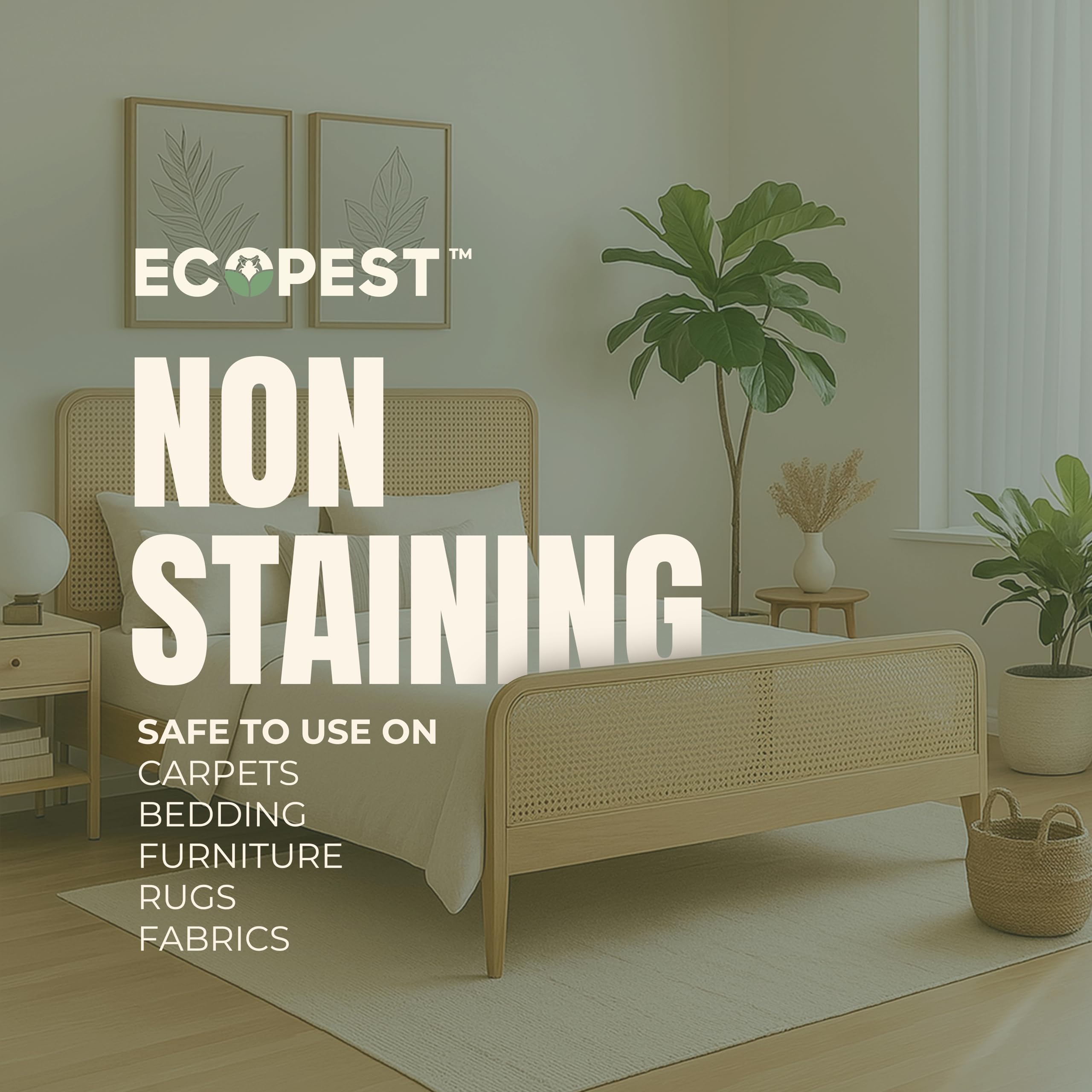 EcoPest spray on a rug fiber demonstrates targeted control at common beetle hotspots.