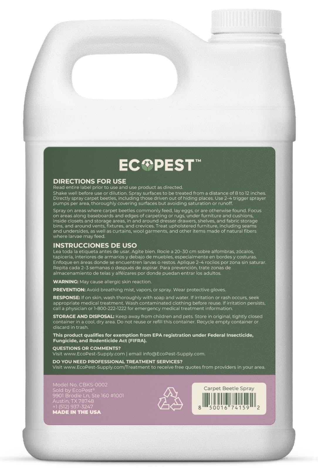 EcoPest USA-made facility badge signals high-quality manufacturing standards.
