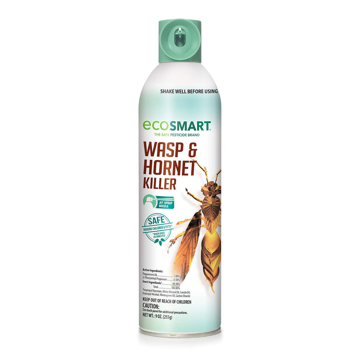 EcoSmart Wasp and Hornet Killer 9oz aerosol can used outdoors for pest control.