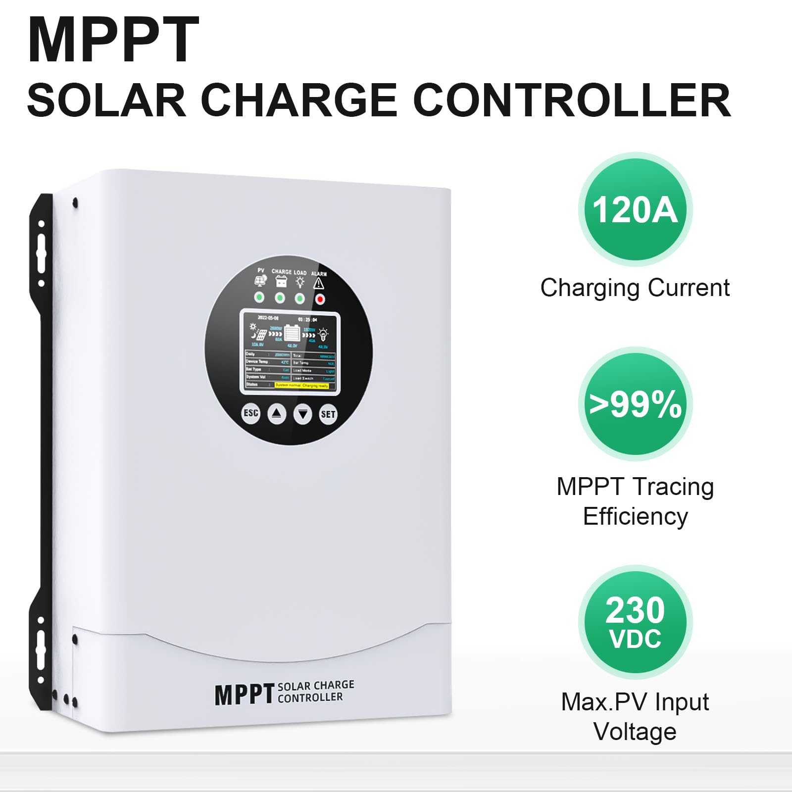 EcoSolLi MPPT controller illustrating wide panel compatibility for versatile setups