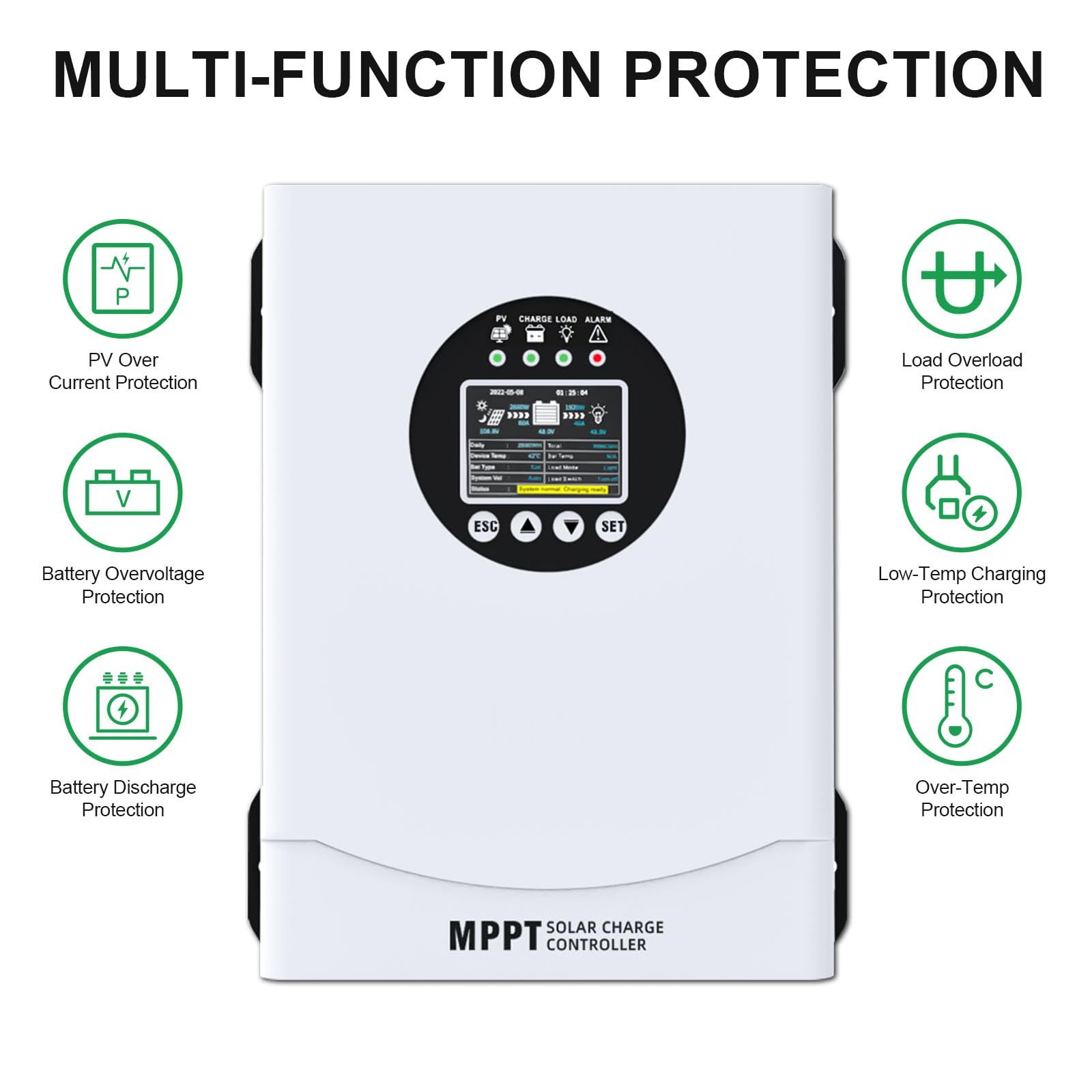 EcoSolLi 120A MPPT self-test confirms system integrity and reliability