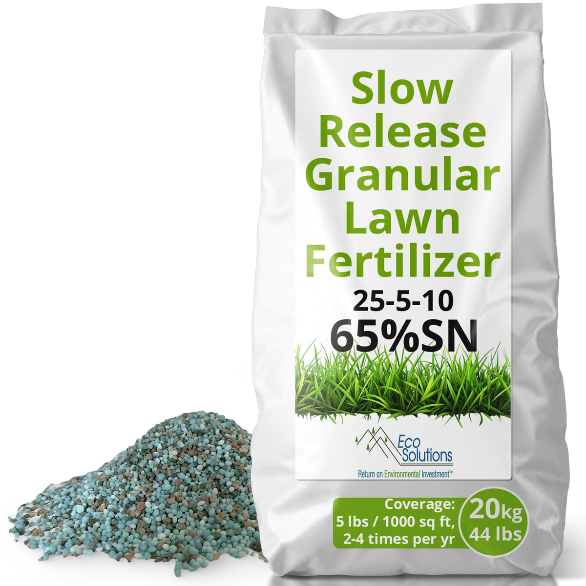 Eco Solutions slow release lawn fertilizer bag ready for seasonal feeding