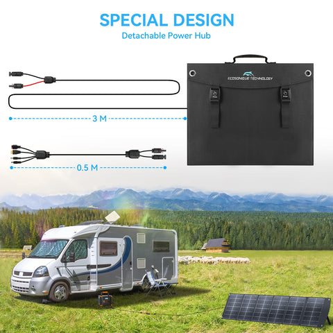 Ecosonique 200W folding panel folded compact view for easy storage on trips