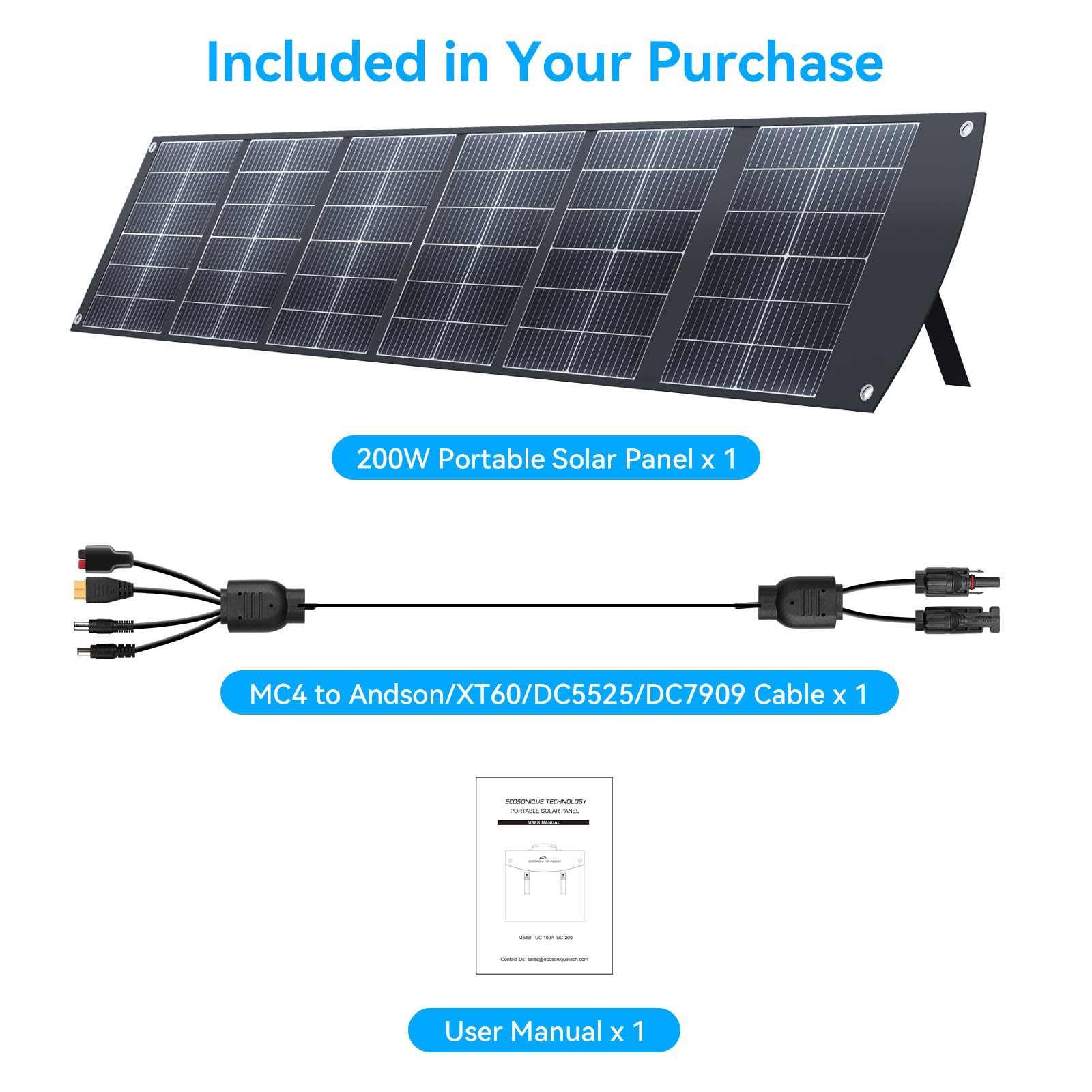 Ecosonique 200W folding panel multiple outputs ideal for RV and camping setups