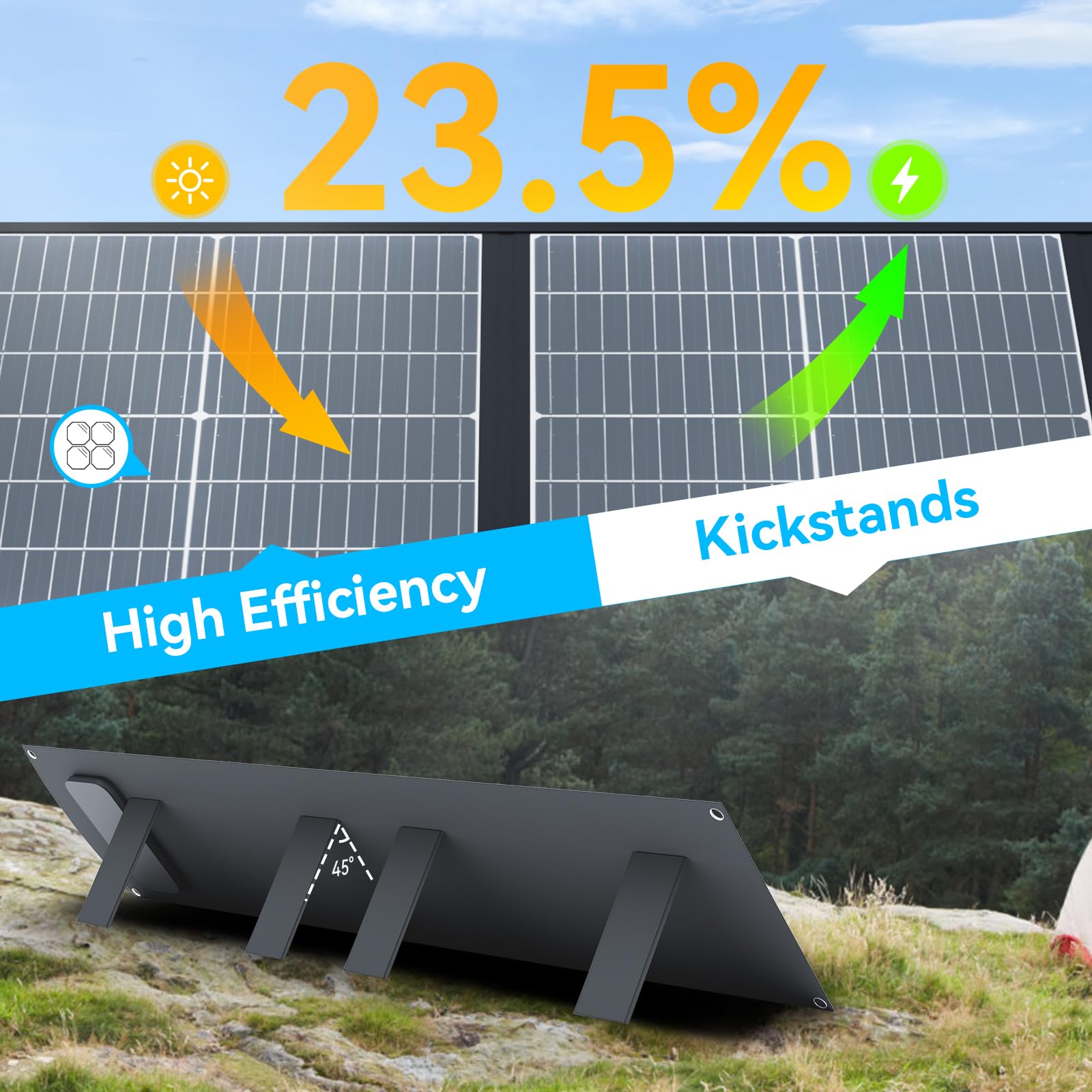 Ecosonique 200W folding panel USB-C PD3.0 port in use for fast device charging