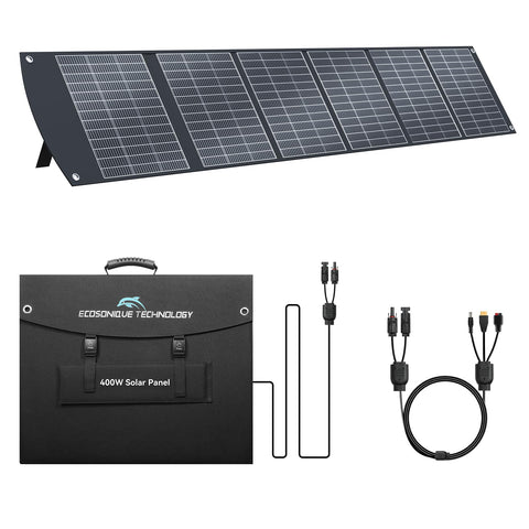 Ecosonique 400W folding solar panel ready for outdoor use and easy transport