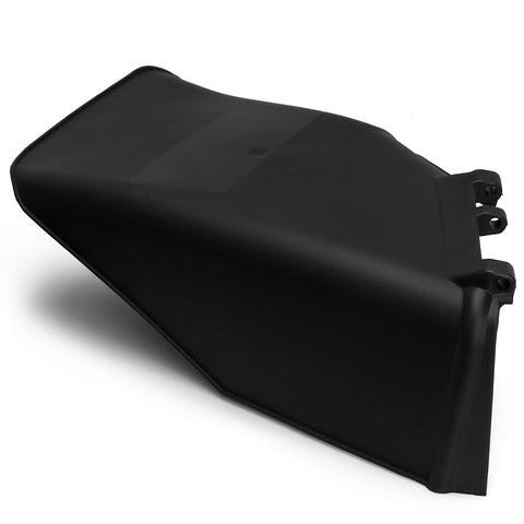 ECOTRIC deck deflector shield installed on John Deere mower for debris deflection.