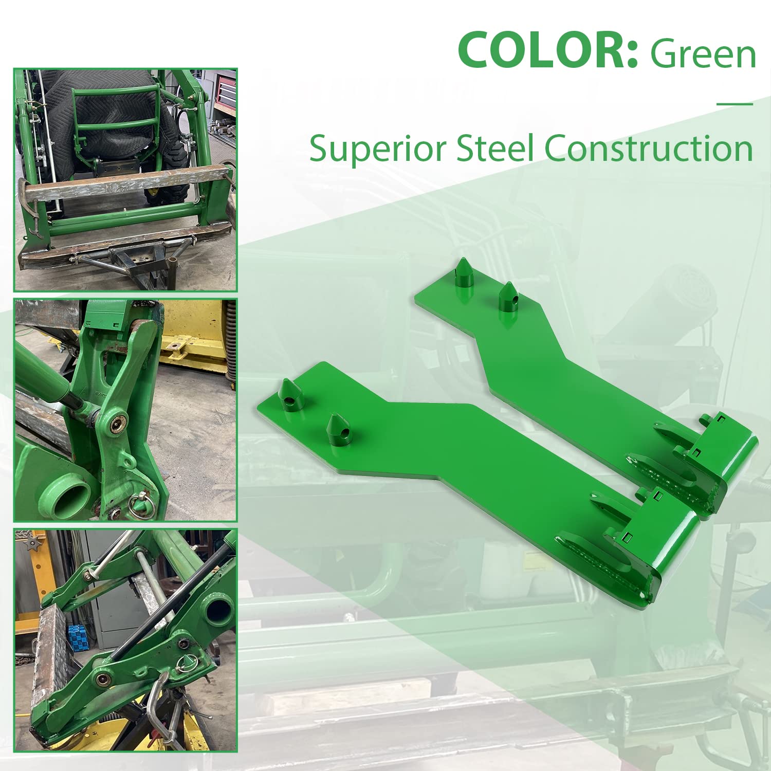 ECOTRIC green powder-coated brackets protect against wear and corrosion on a loader.