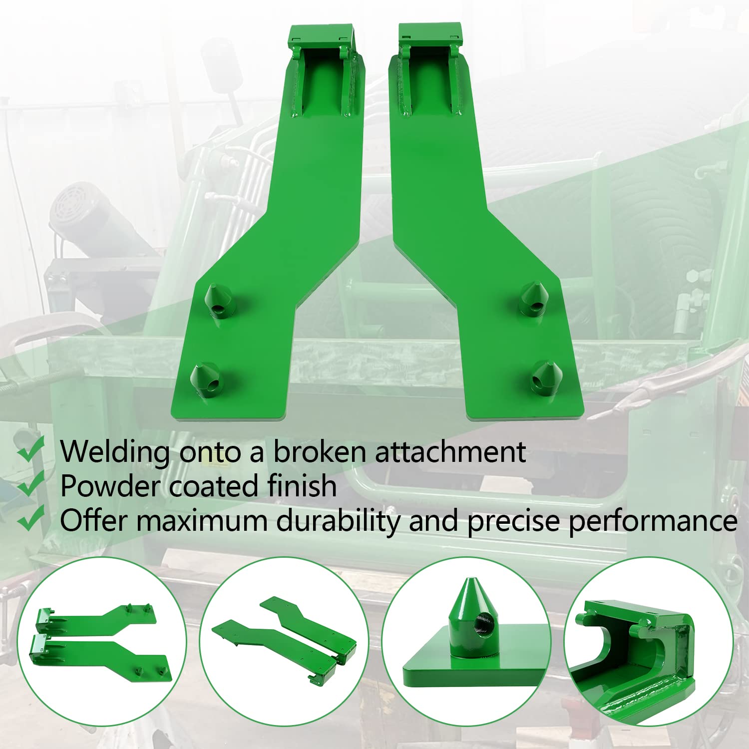 ECOTRIC weld-on mounting brackets with bottom-pin focus designed for ag loaders.