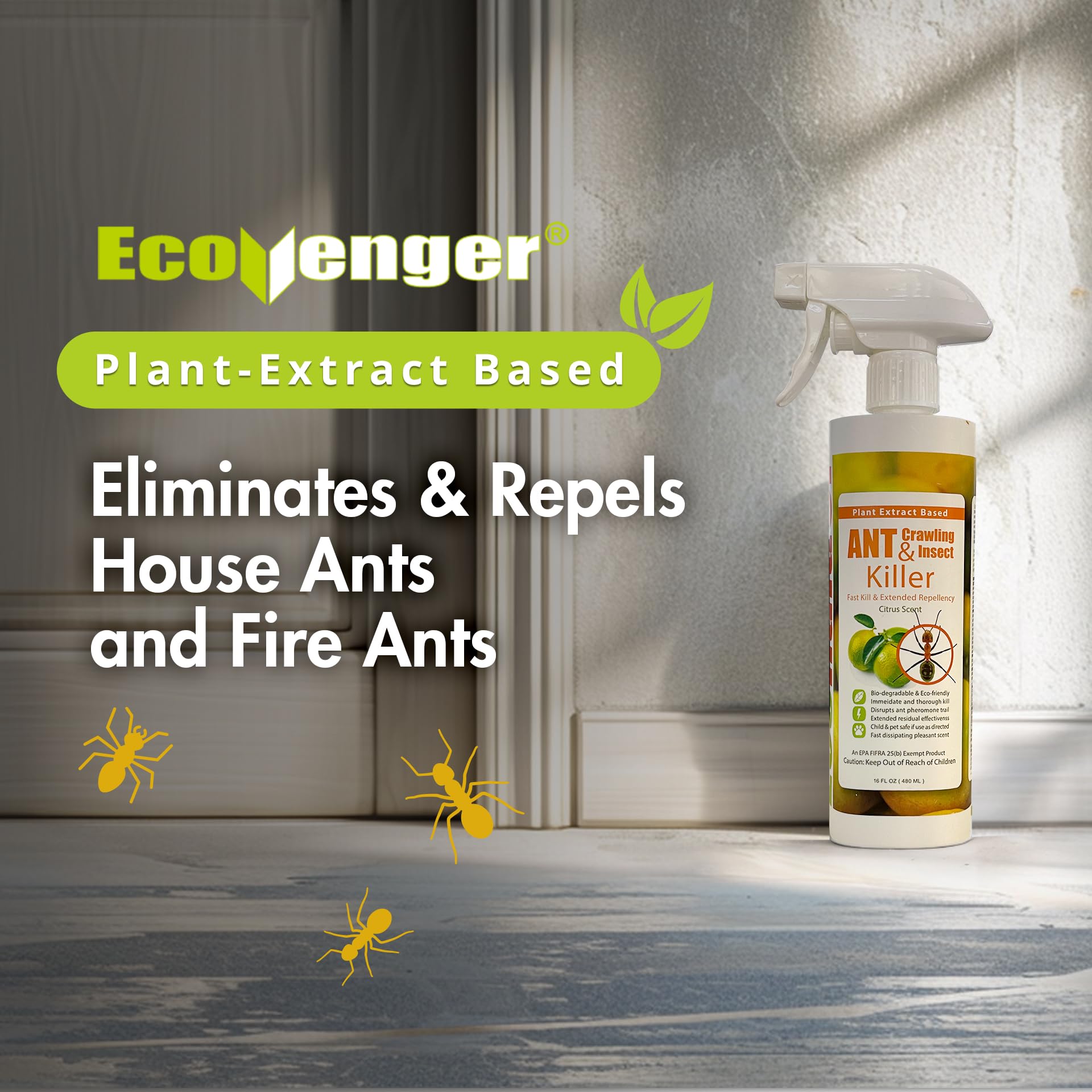 Indoor-use scene with EcoVenger targeting entry points and trails.