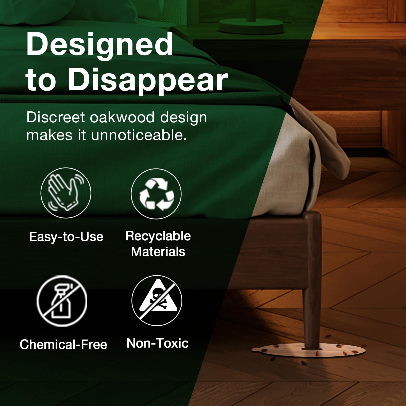 EcoVenger bed bug interceptor on leg close-up shows discreet design.