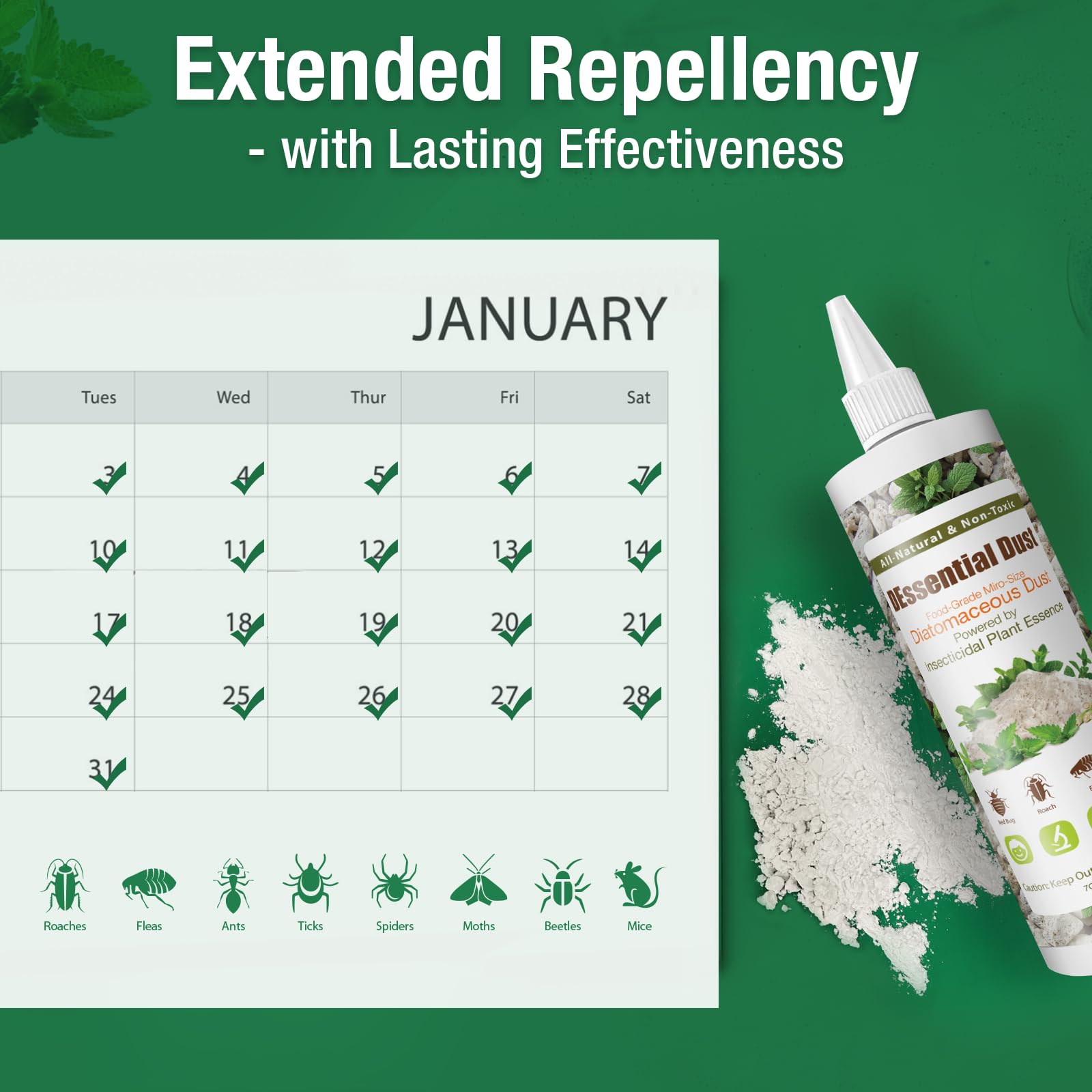 EcoVenger DEssential Dust Peppermint indoor-outdoor-perimeter supports year-round protection at home.