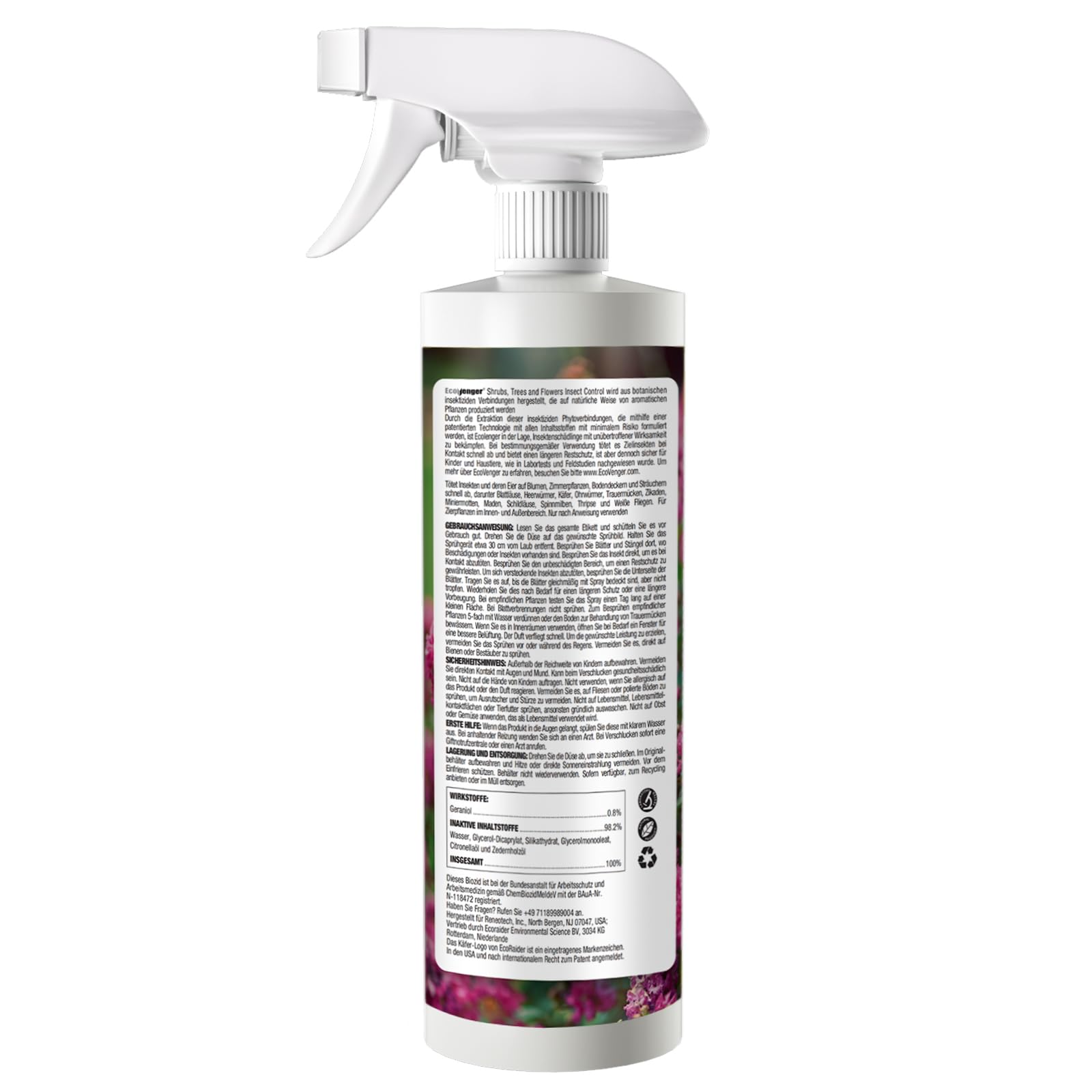 EcoVenger Garden Insect Control spray-on-leaves for on-contact pest control.