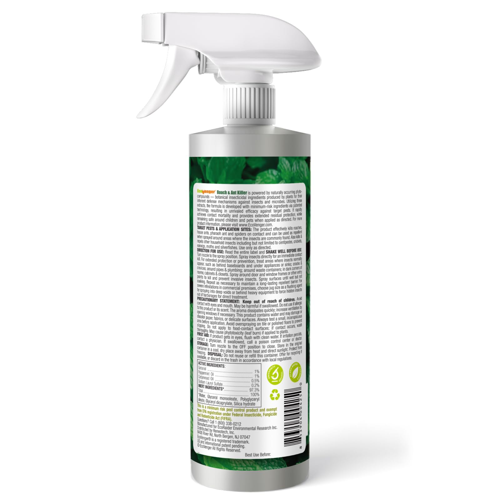 EcoVenger peppermint-scent mist provides fresh aroma during use