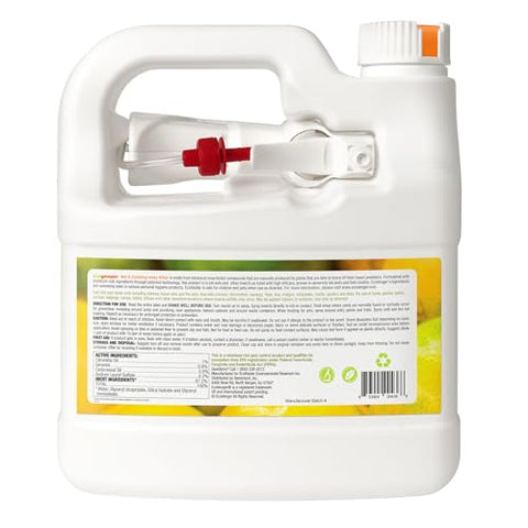 Spray application image showing versatile use indoors and outdoors with plant-based formula.