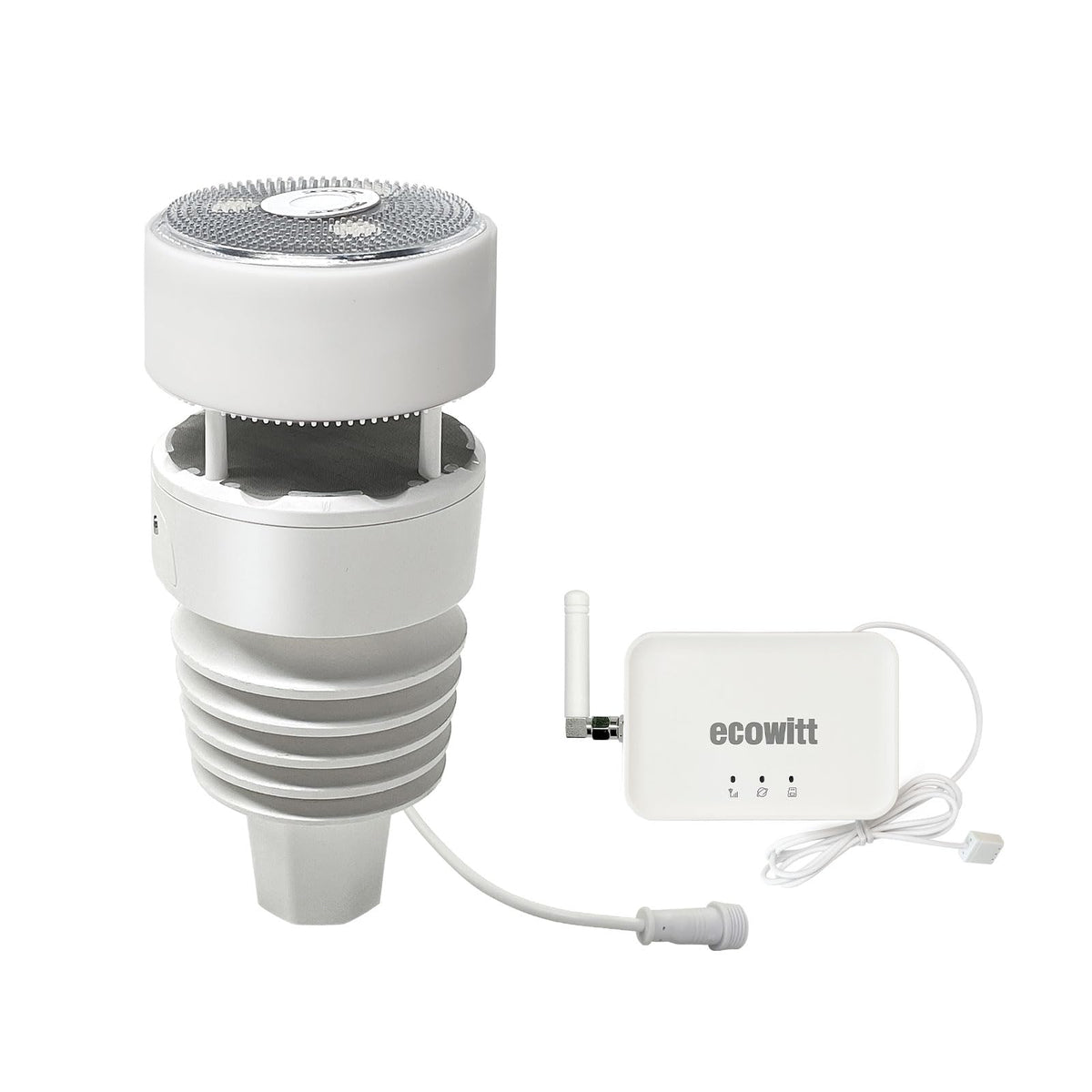 ECOWITT GW3001 weather station front view with all sensors visible for quick data glance
