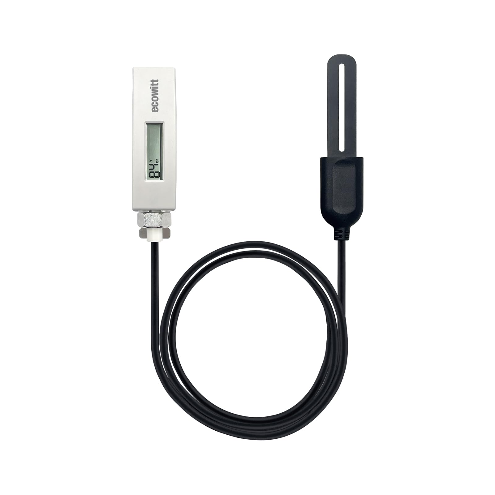 ECOWITT WH51L sensor with LCD display showing real-time soil moisture readings