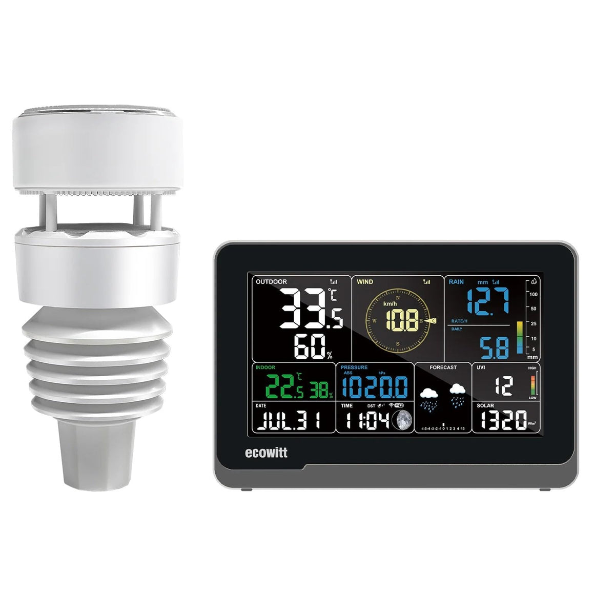ECOWITT WS3901 kit front view showing its weather data display