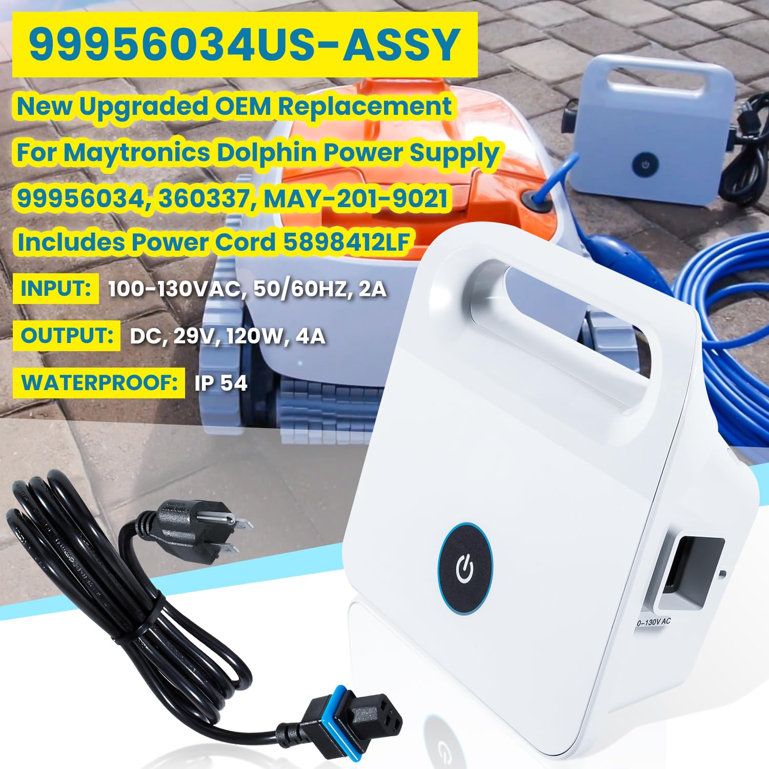 E-cowlboy Dolphin power cord 5898412LF ensures stable power delivery.
