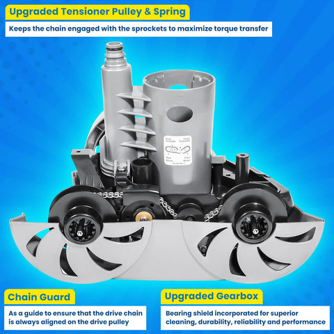E-cowlboy Polaris gearbox and drive system for efficient cleaning performance.