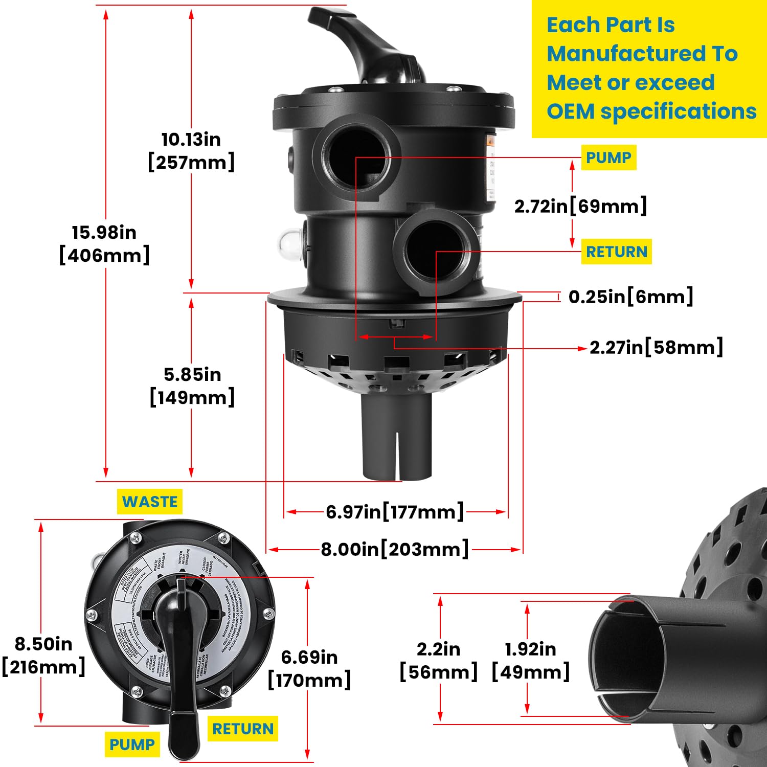 E-cowlboy SP0714T valve fits Hayward Pro and VL series top-mount filters