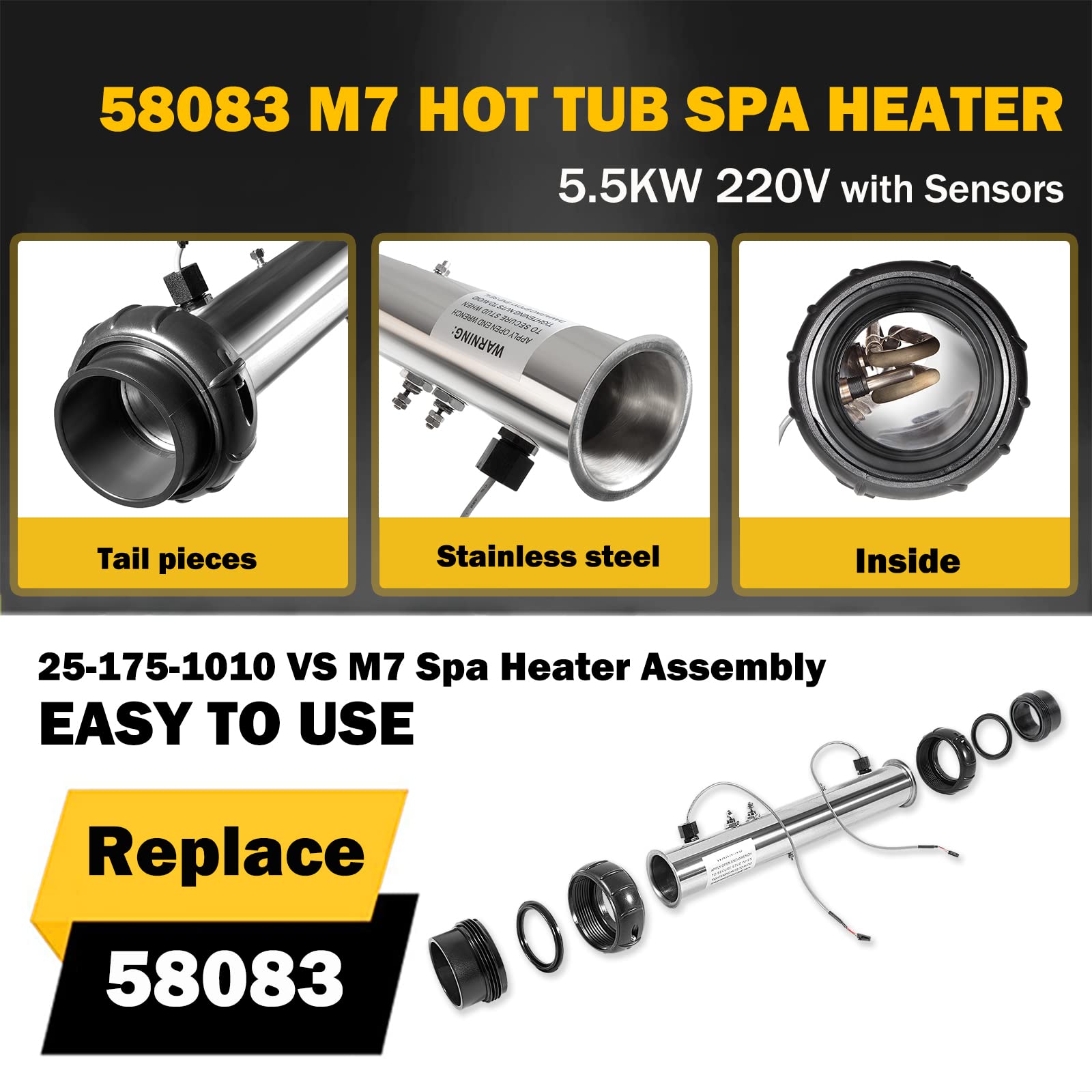 E-cowlboy stainless steel heater housing, built to resist spa corrosion.