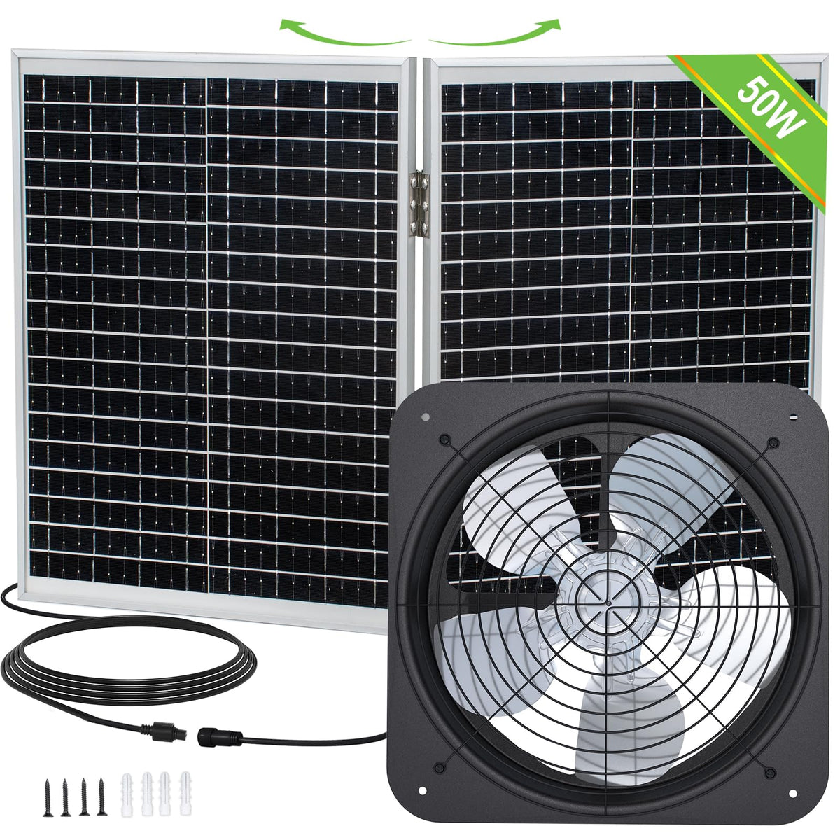 Eco-Worthy 50W solar panel foldable powering attic cooling outdoors