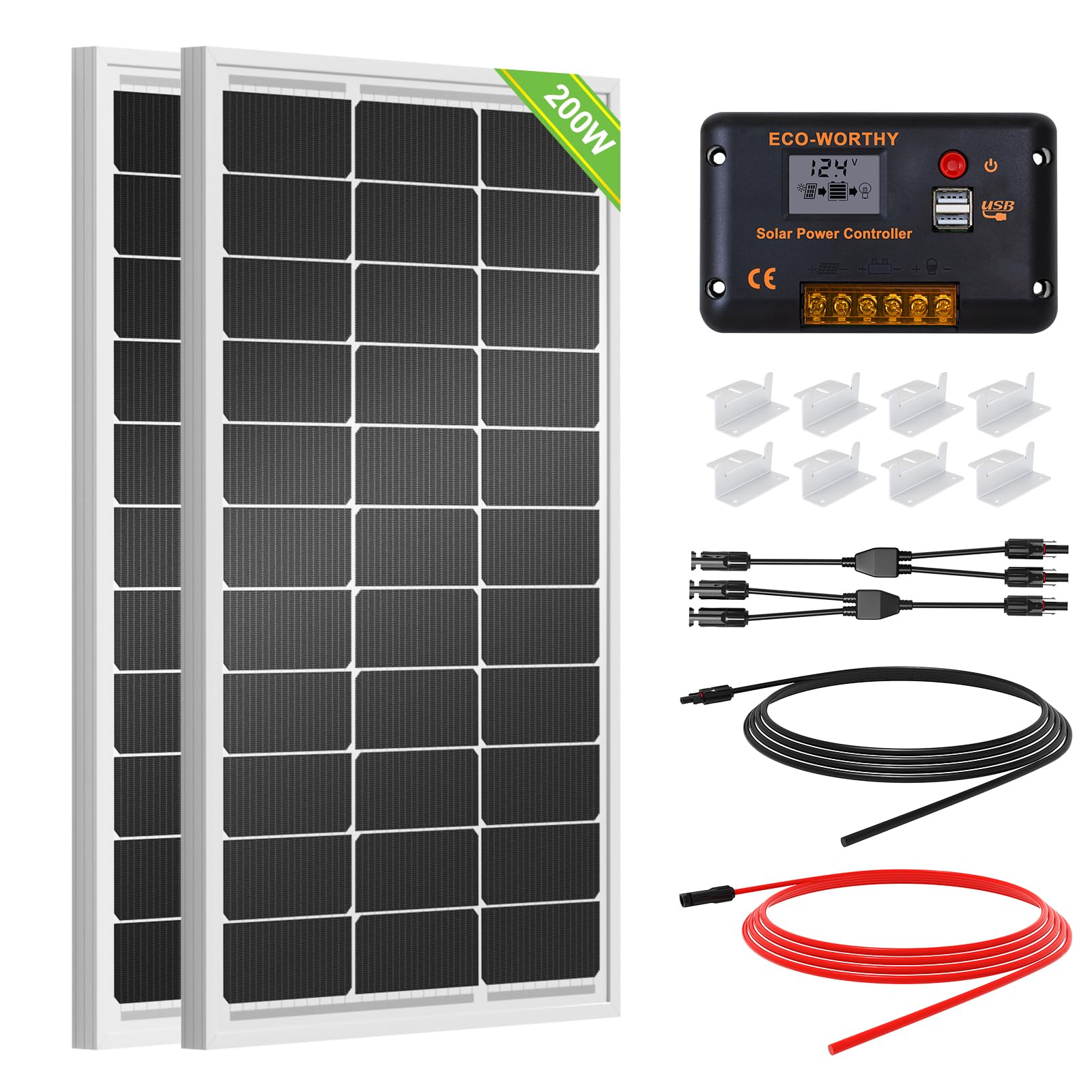 ECO-WORTHY two 100W mono solar panels mounted on roof for off-grid RV power