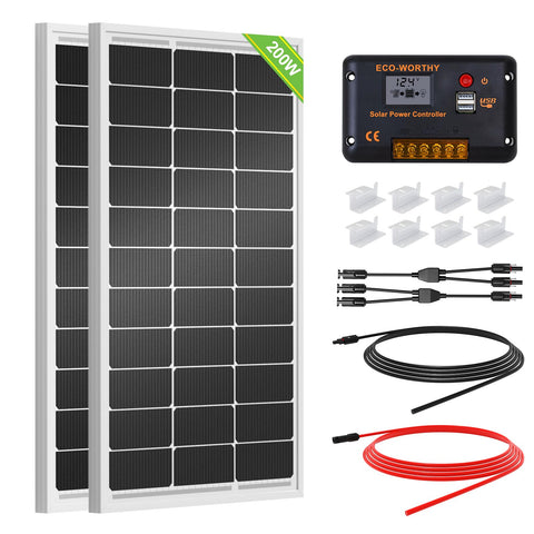 ECO-WORTHY two 100W mono solar panels mounted on roof for off-grid RV power