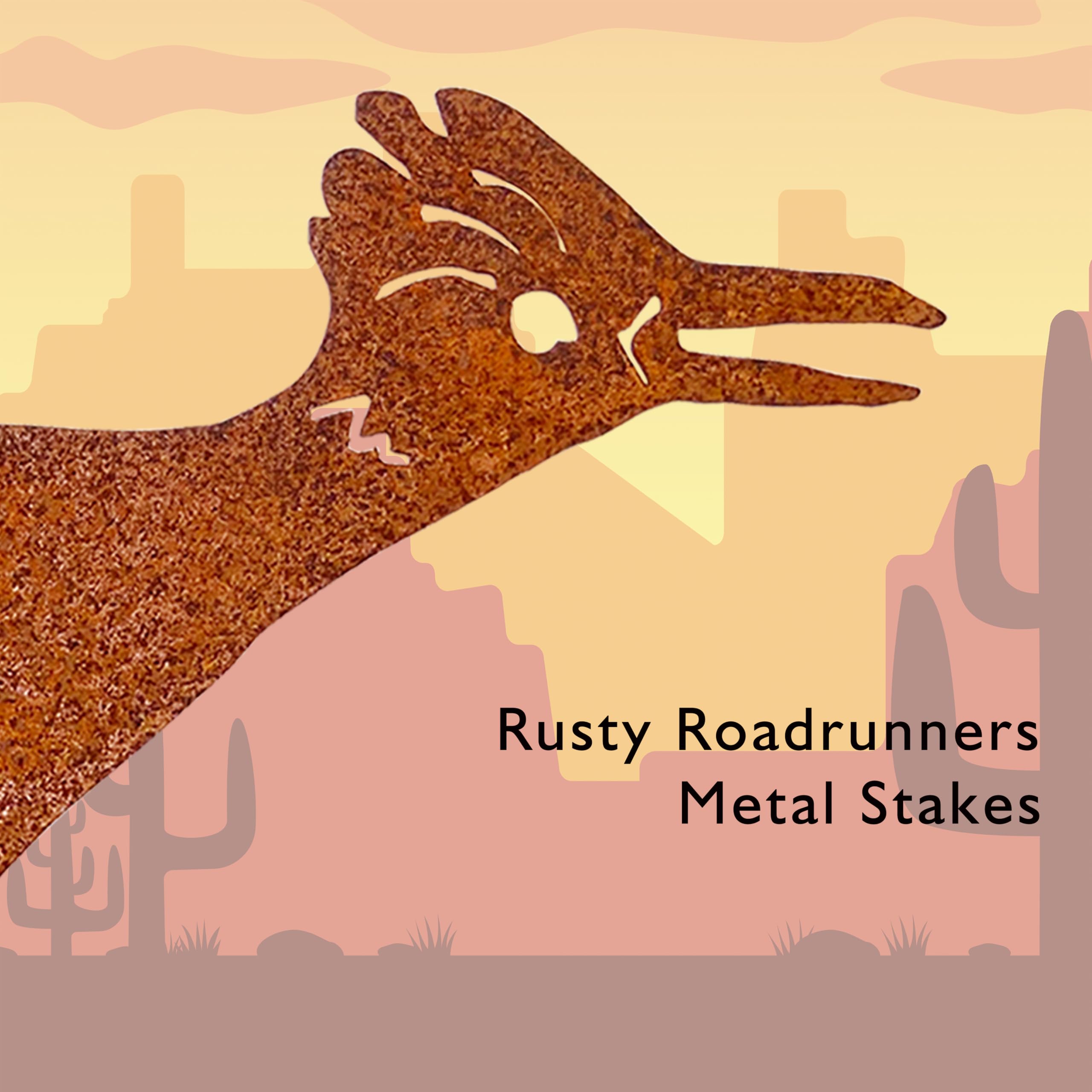 Ecqizer rust-painted yard art stake offers durable lawn decor.