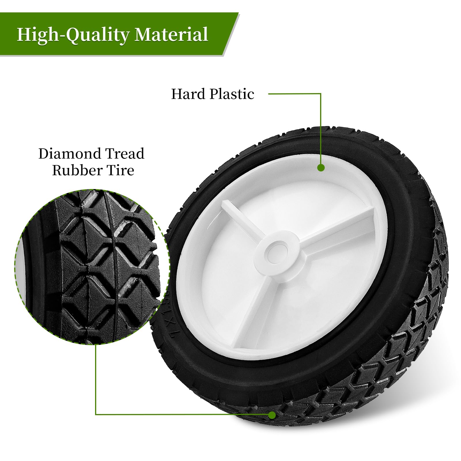 Ecreban durable rubber and plastic hub wheel for tough outdoor tasks.
