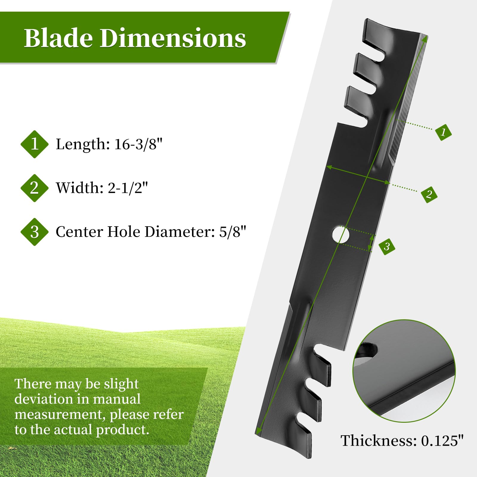 Ecreban Gator Mulching blade side view showing curved edge design