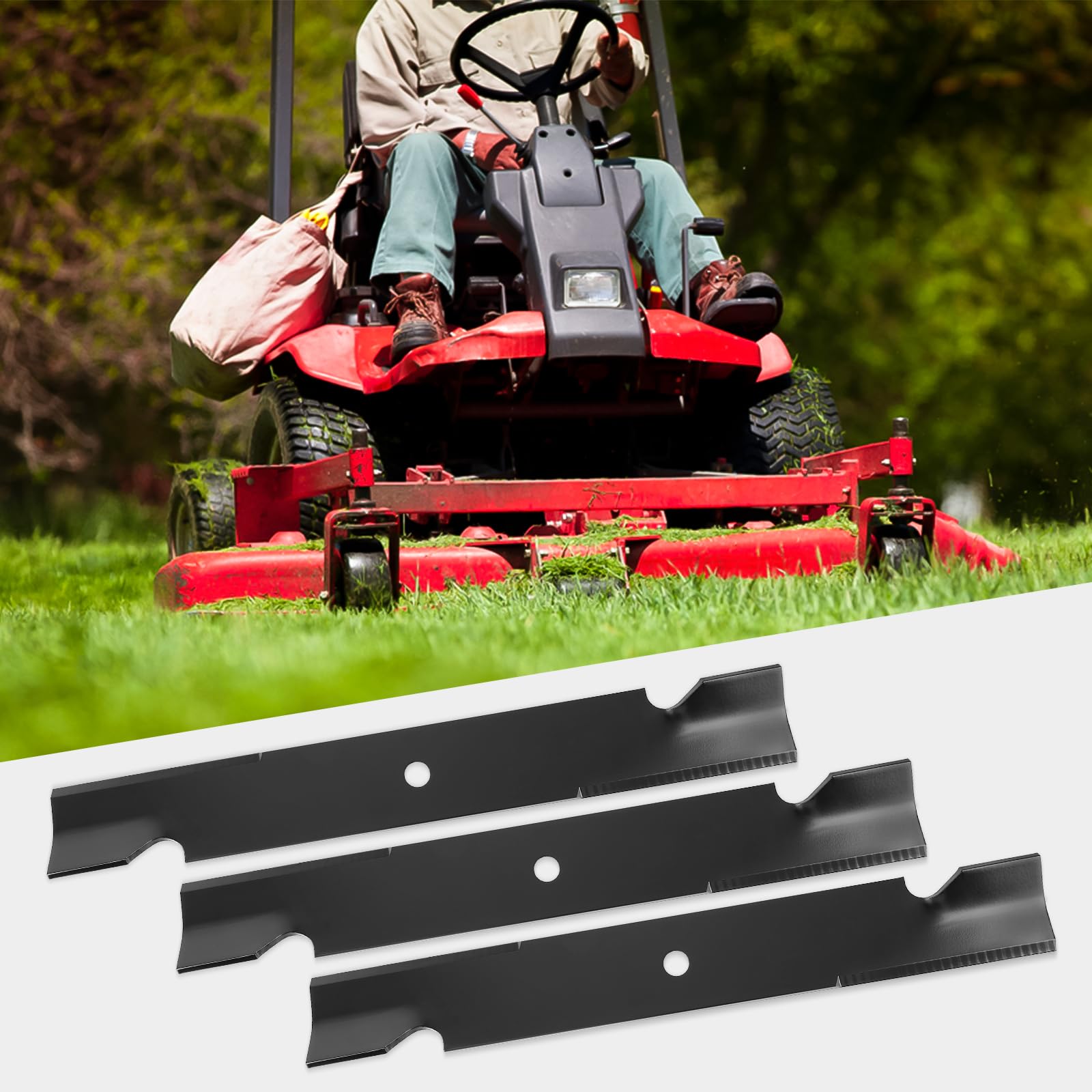 Ecreban blades in action cutting grass and discharging clippings