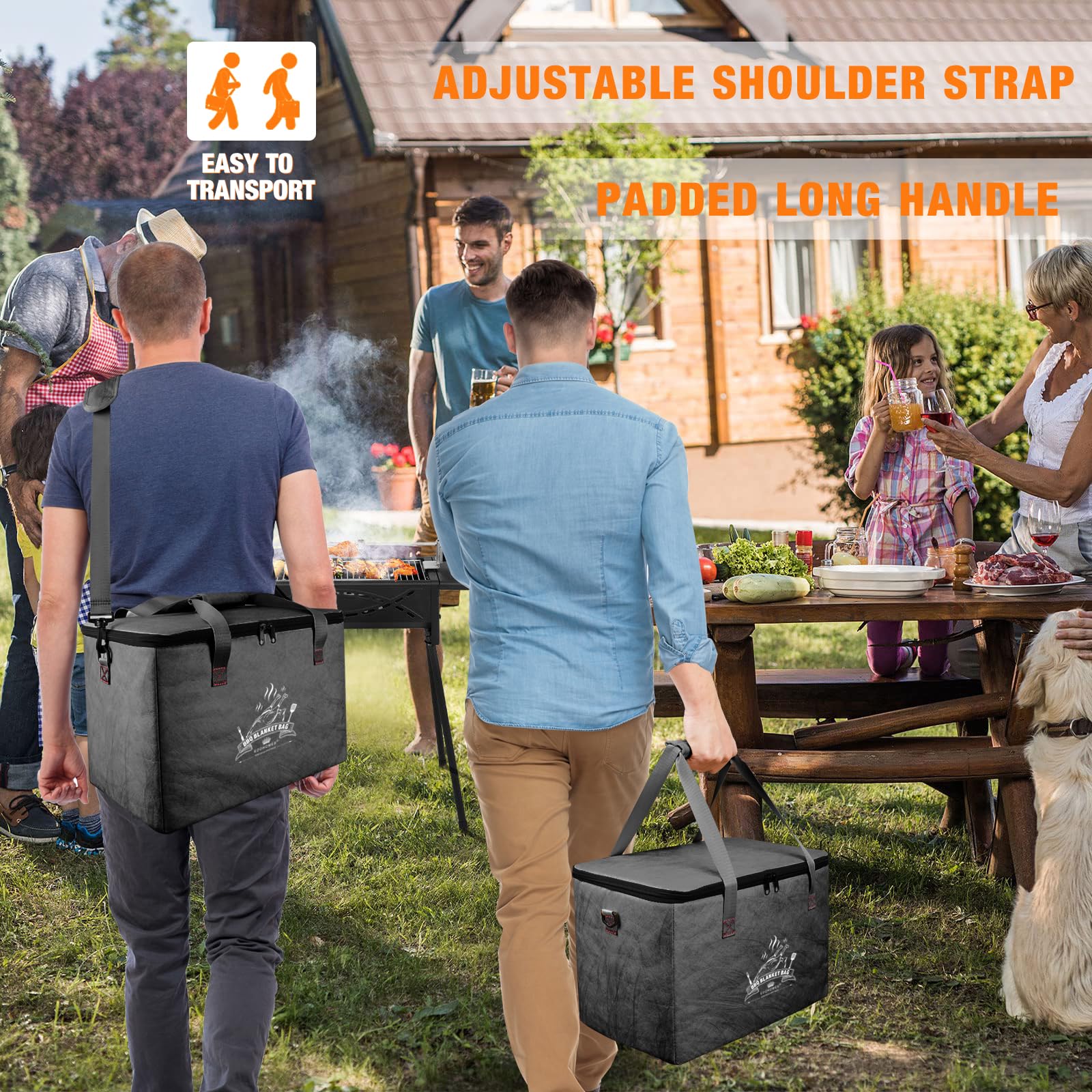 EddHomes BBQ Blanket with adjustable shoulder strap for easy transport.