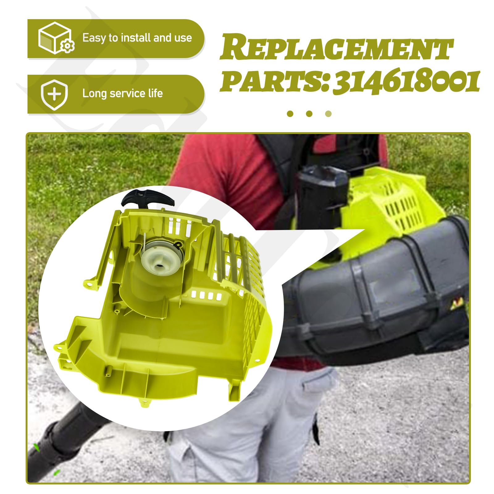 EddTorq pull starter in use during routine maintenance for Ryobi blower.