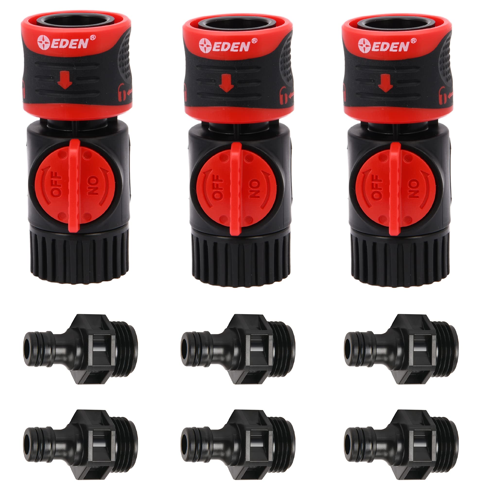 Eden 93218 quick-connect kit front view with secure twist-lock for stable hose connections.