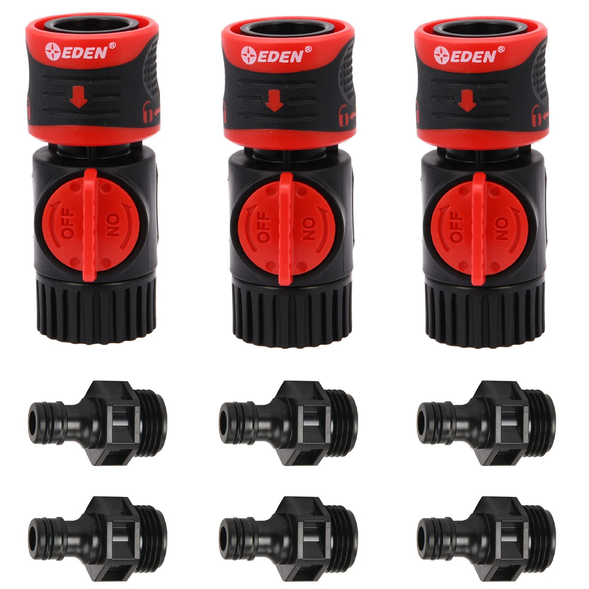 Eden 93218 quick-connect kit front view with secure twist-lock for stable hose connections.