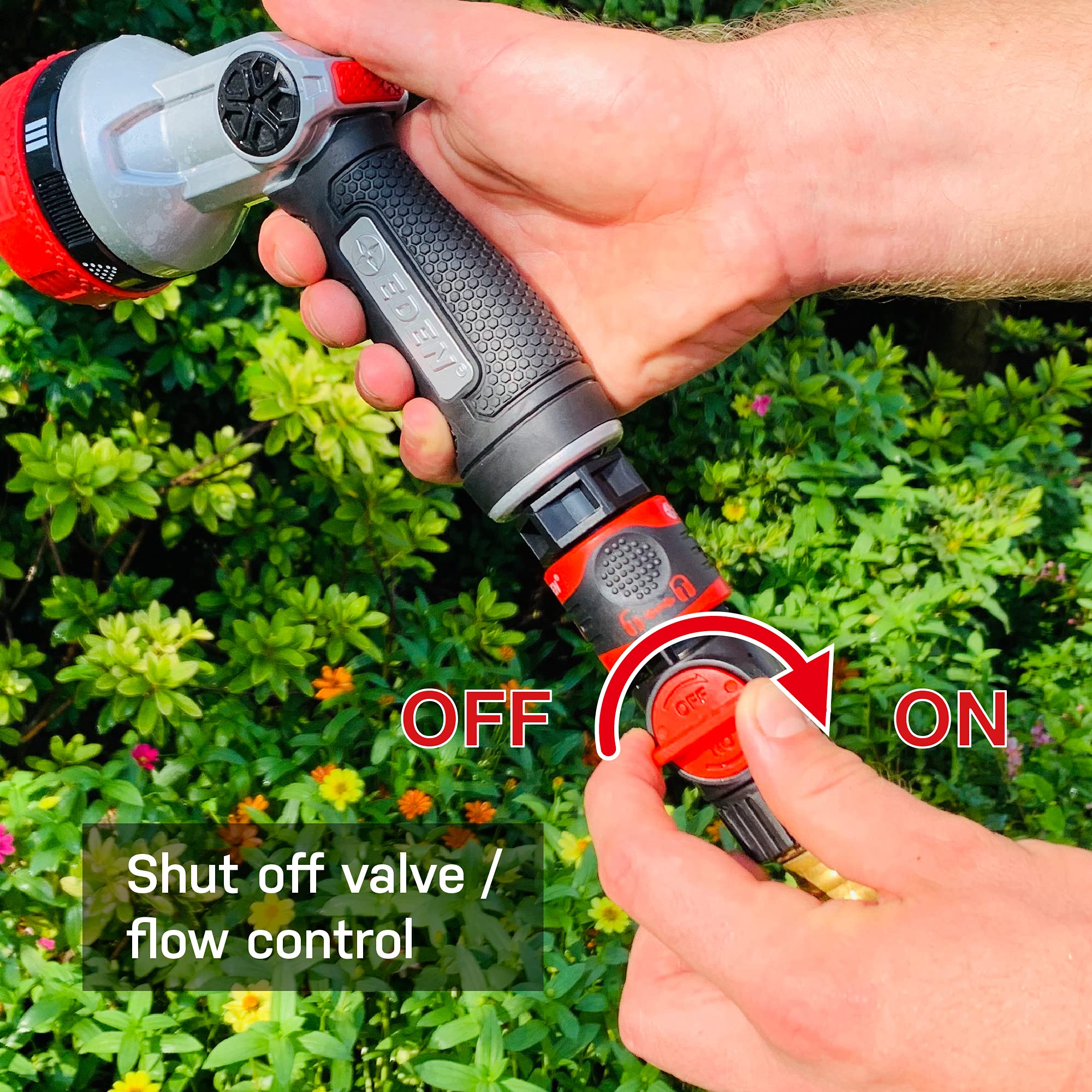 Eden 93218 secure twist-lock in use demonstrating reliable locking during watering tasks.