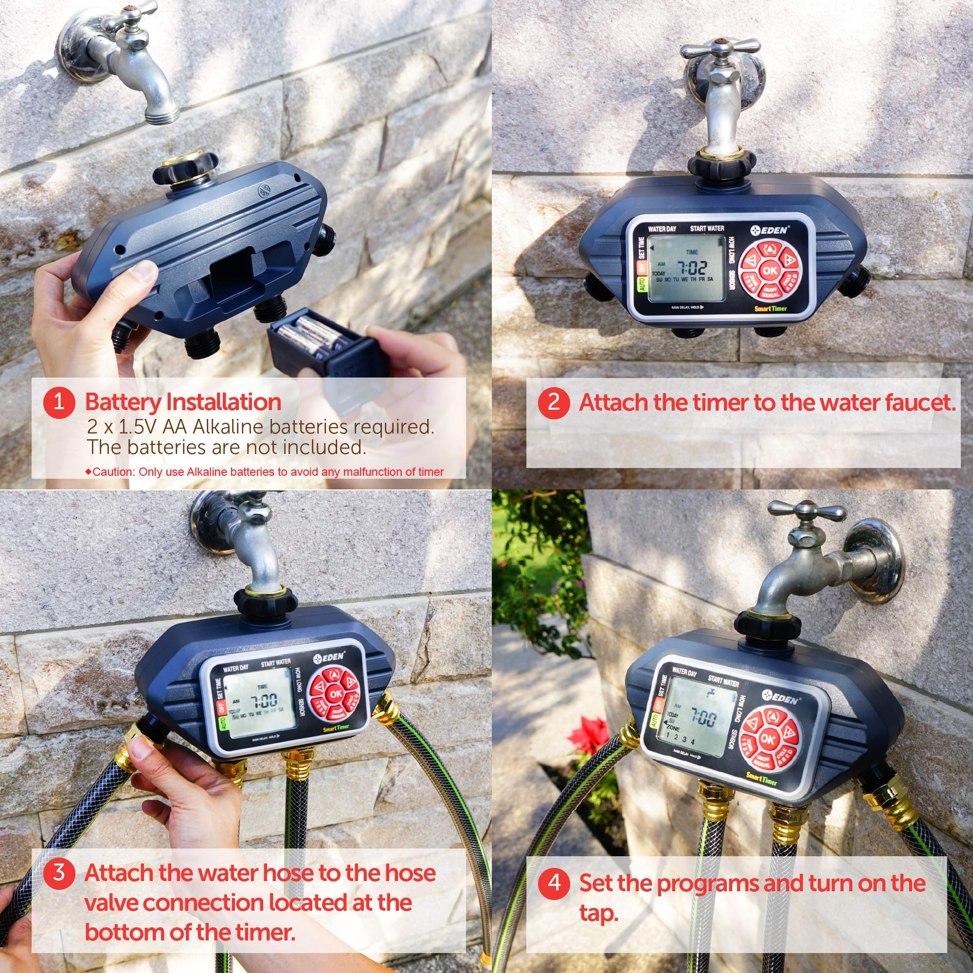 Eden 93413 manual watering button for on‑demand use.