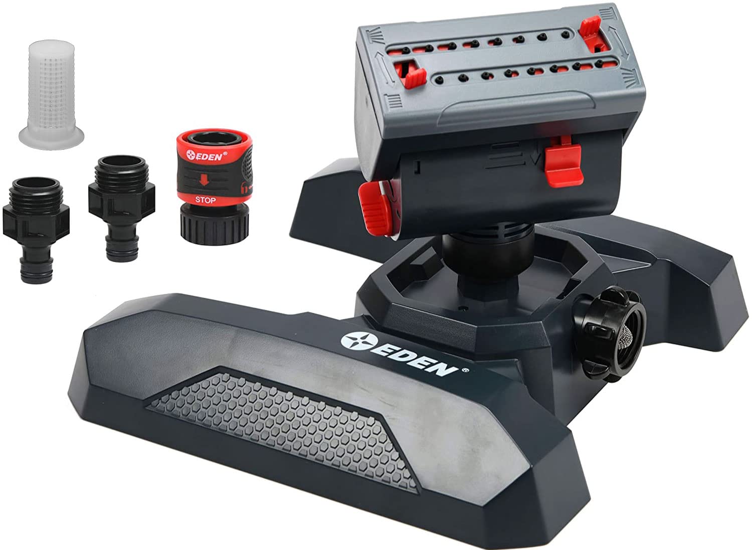 Eden 95124 mini turbo sprinkler assembly delivers even coverage for lawns of varying shapes
