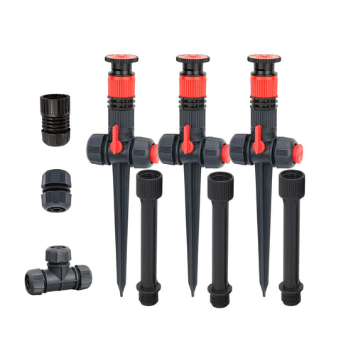 Eden 96093 flex sprinkler setup shows precise placement for irregular lawns.